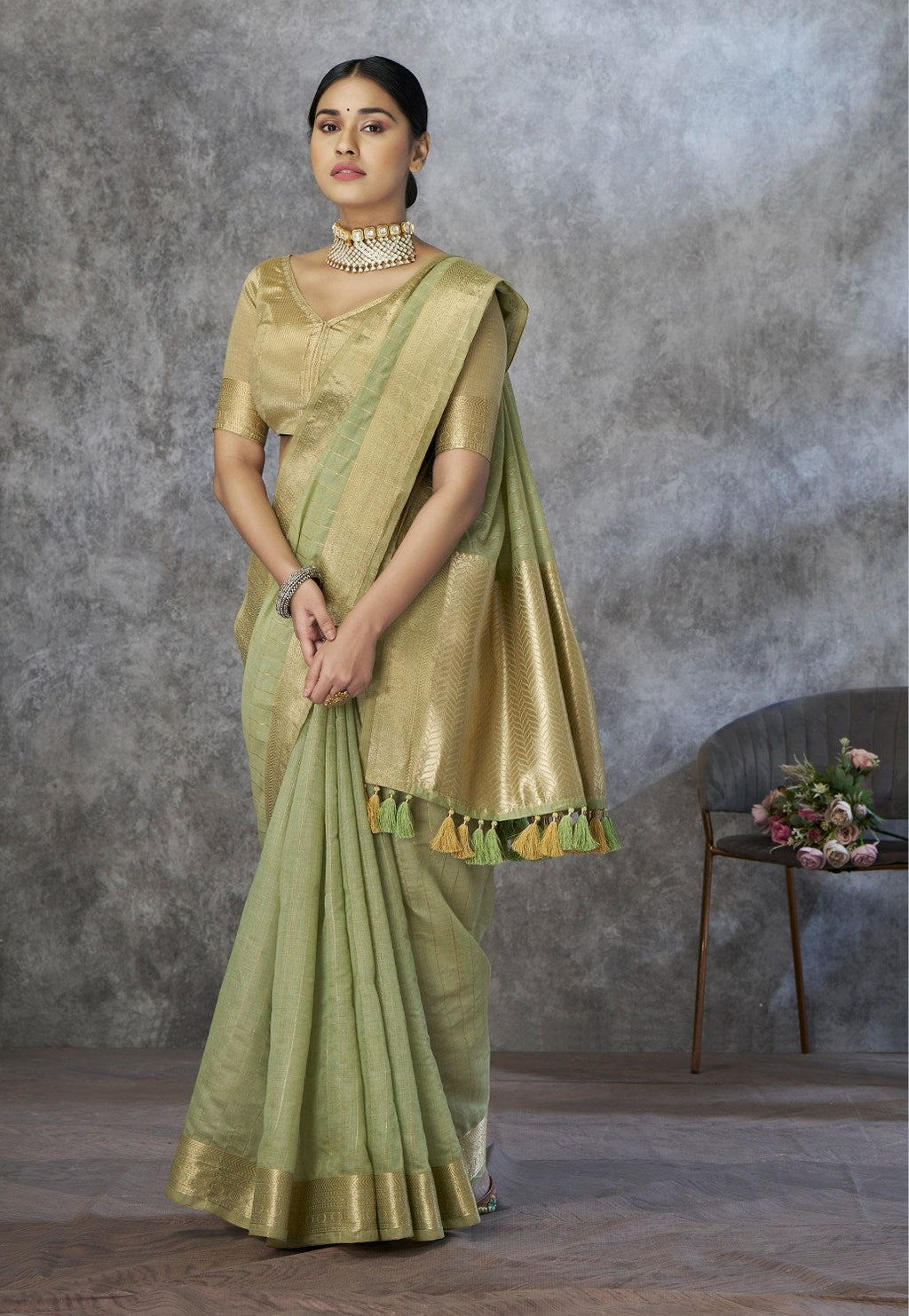 Anaita Green Cotton Silk Zari Woven Work Saree With Blouse Piece - Distacart