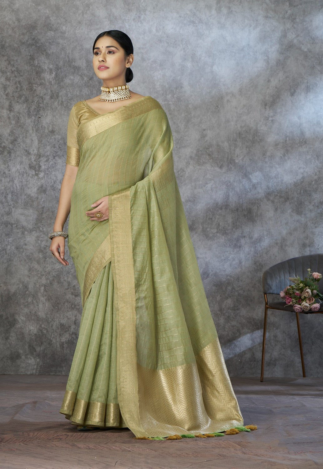 Anaita Green Cotton Silk Zari Woven Work Saree With Blouse Piece - Distacart
