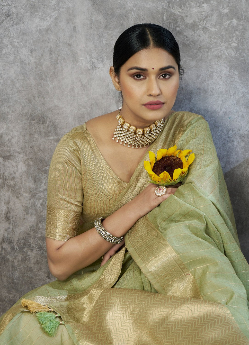 Anaita Green Cotton Silk Zari Woven Work Saree With Blouse Piece - Distacart