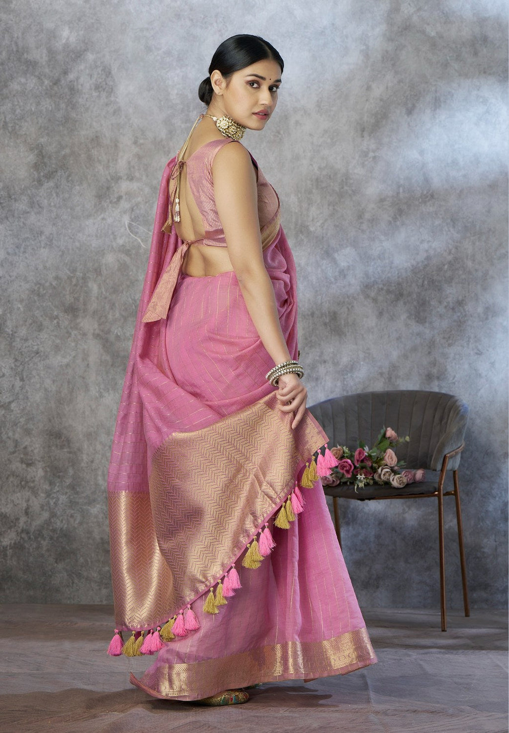 Anaita Pink Cotton Silk Zari Woven Work Saree With Blouse Piece - Distacart