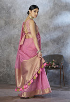 Anaita Pink Cotton Silk Zari Woven Work Saree With Blouse Piece - Distacart