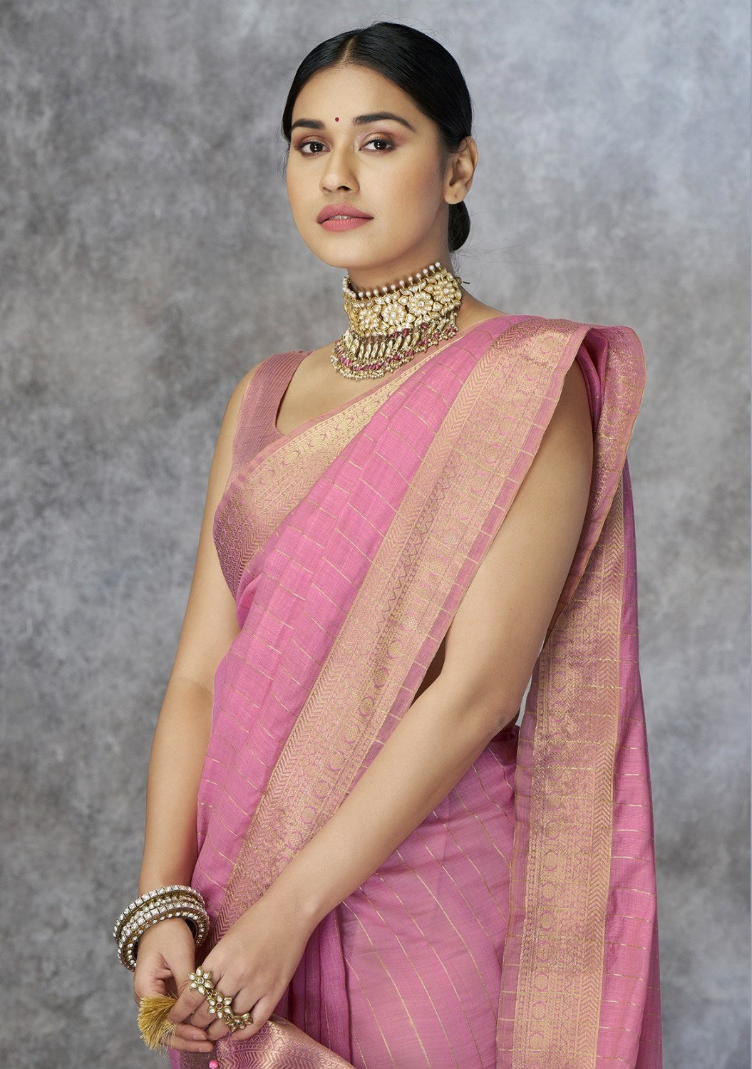 Anaita Pink Cotton Silk Zari Woven Work Saree With Blouse Piece - Distacart