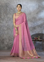 Anaita Pink Cotton Silk Zari Woven Work Saree With Blouse Piece - Distacart