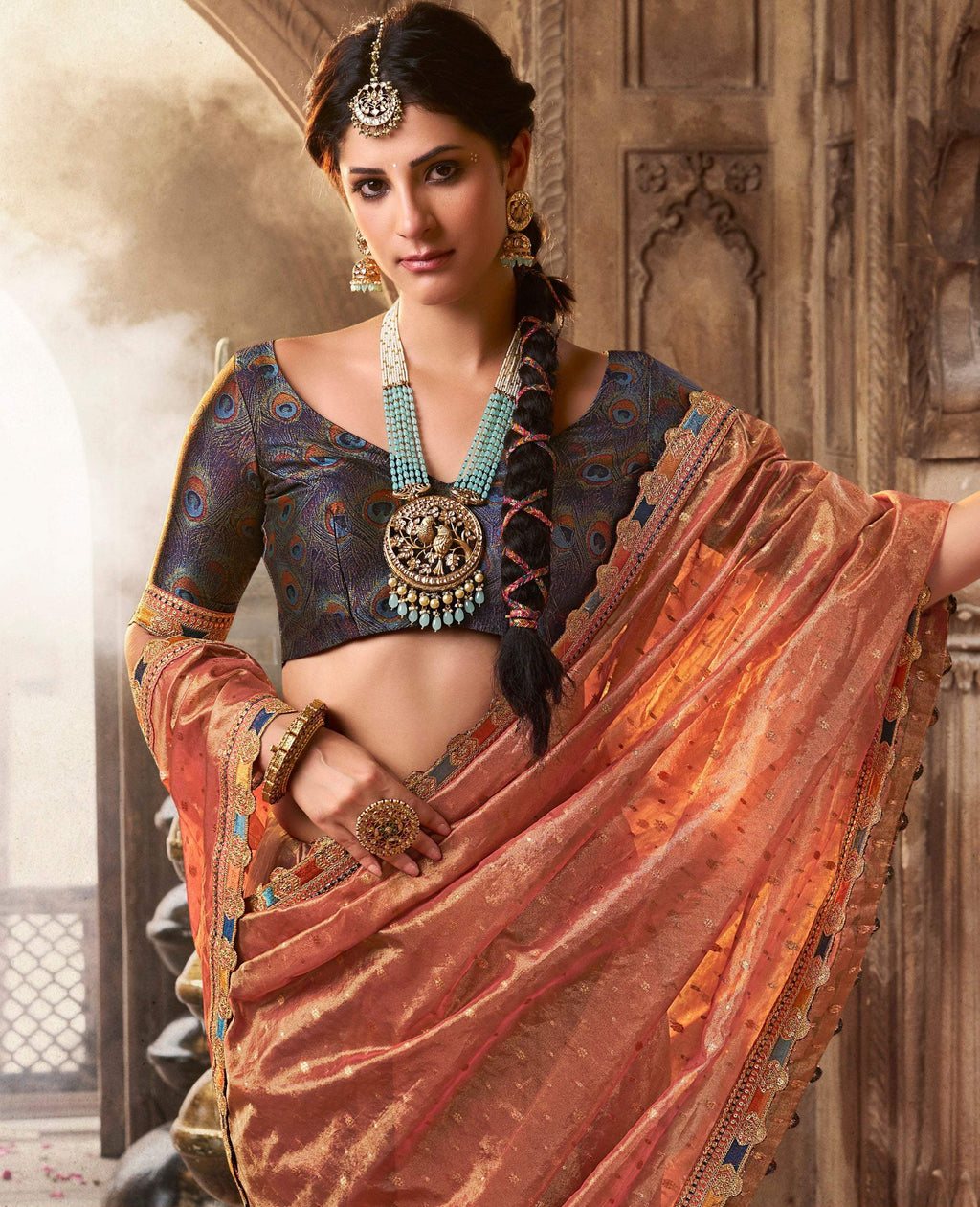 Anaita Designer Orange Weaving Soft Tissue Silk Saree With Designer Blouse - Distacart