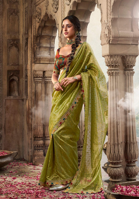 Anaita Designer Light Green Weaving Soft Tissue Silk Saree With Designer Blouse