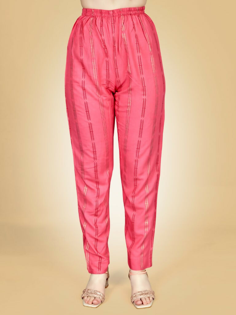 Jyoti Fashion Women's Pink Viscose Rayon Embroidered Kurta Pant Set