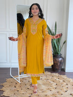 The52 Beautiful Women's Thread work Viscose Fabric Straight Kurta, Pant and Dupatta Set - Distacart