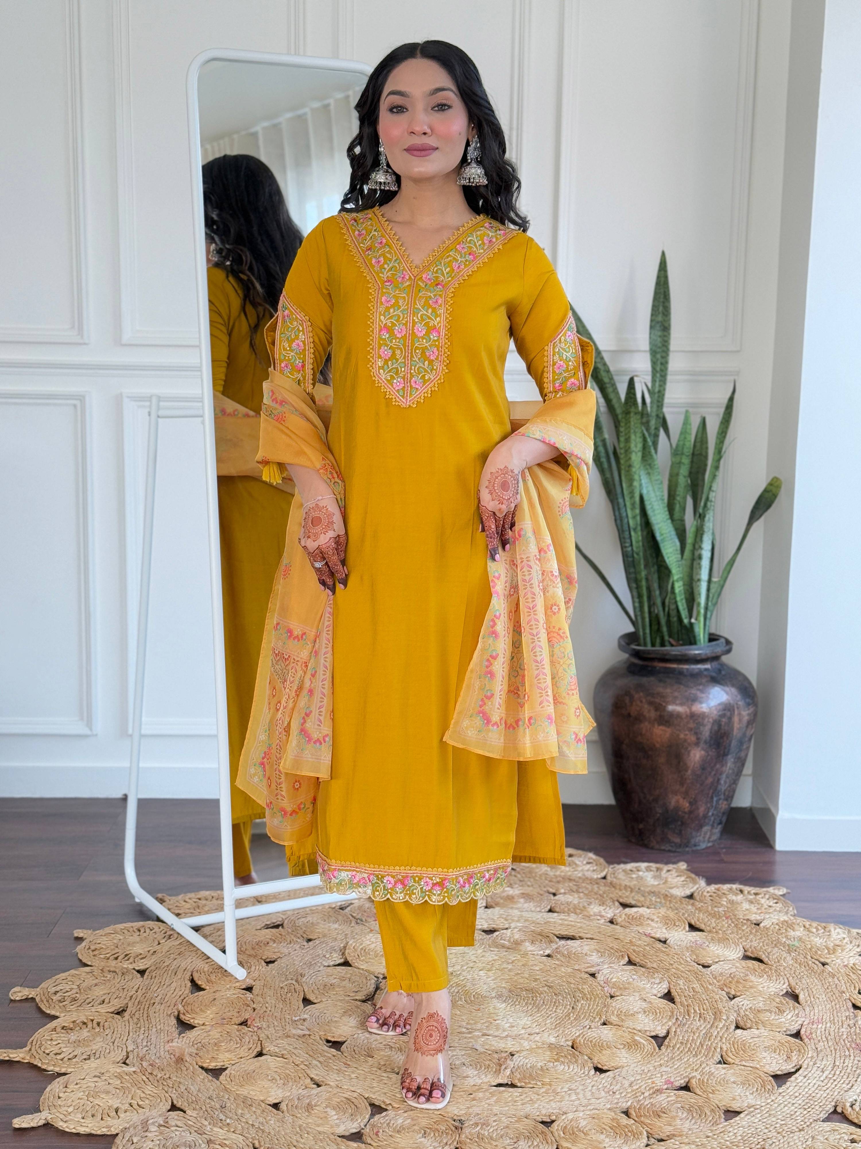 The52 Beautiful Women's Thread work Viscose Fabric Straight Kurta, Pant and Dupatta Set - Distacart