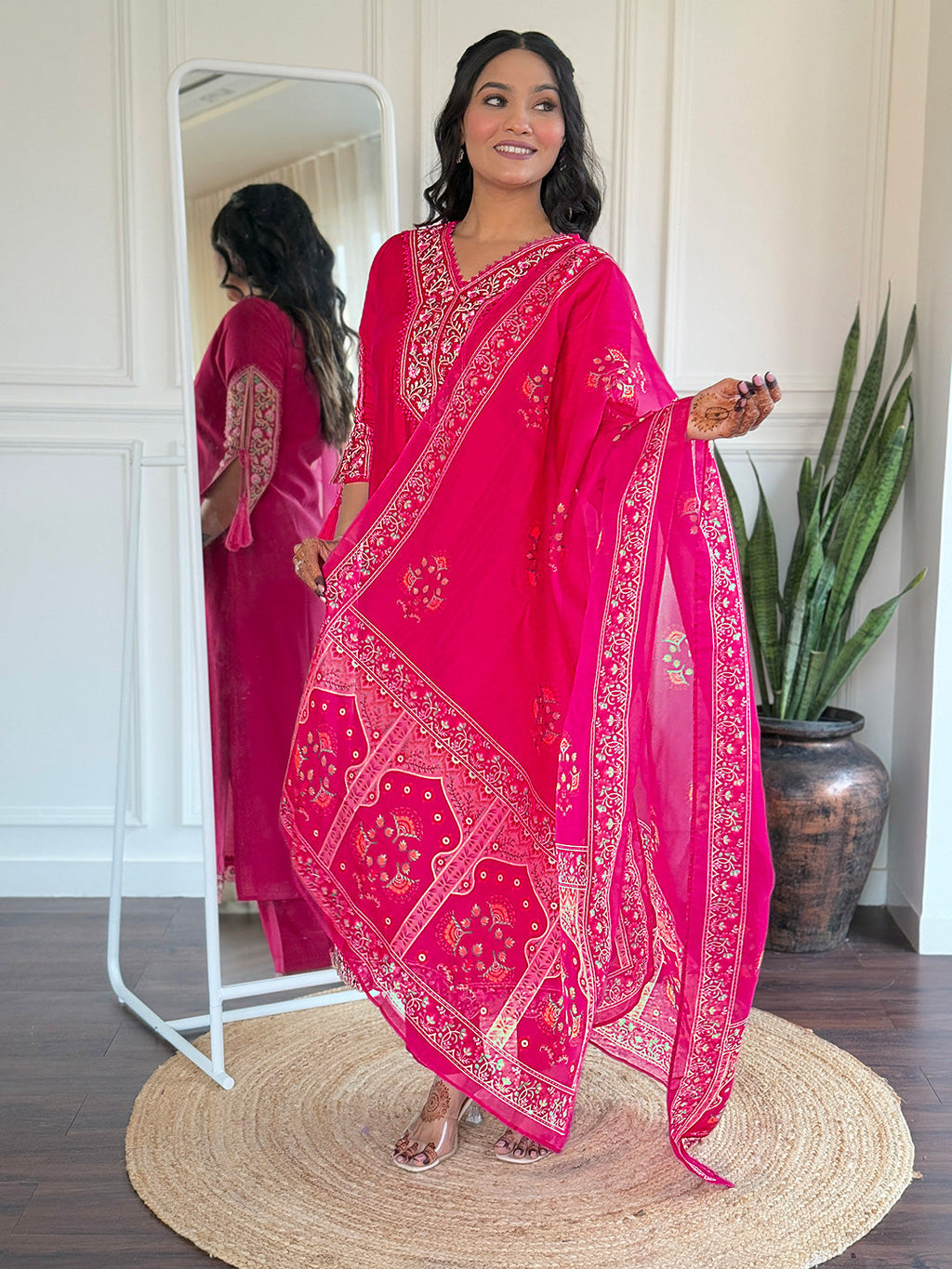 The52 Beautiful Women's Thread work Viscose Fabric Straight Kurta, Pant and Dupatta Set - Distacart
