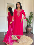 The52 Beautiful Women's Thread work Viscose Fabric Straight Kurta, Pant and Dupatta Set - Distacart
