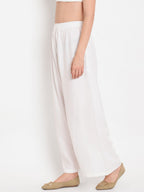TAG 7 Women White Solid Straight Palazzos