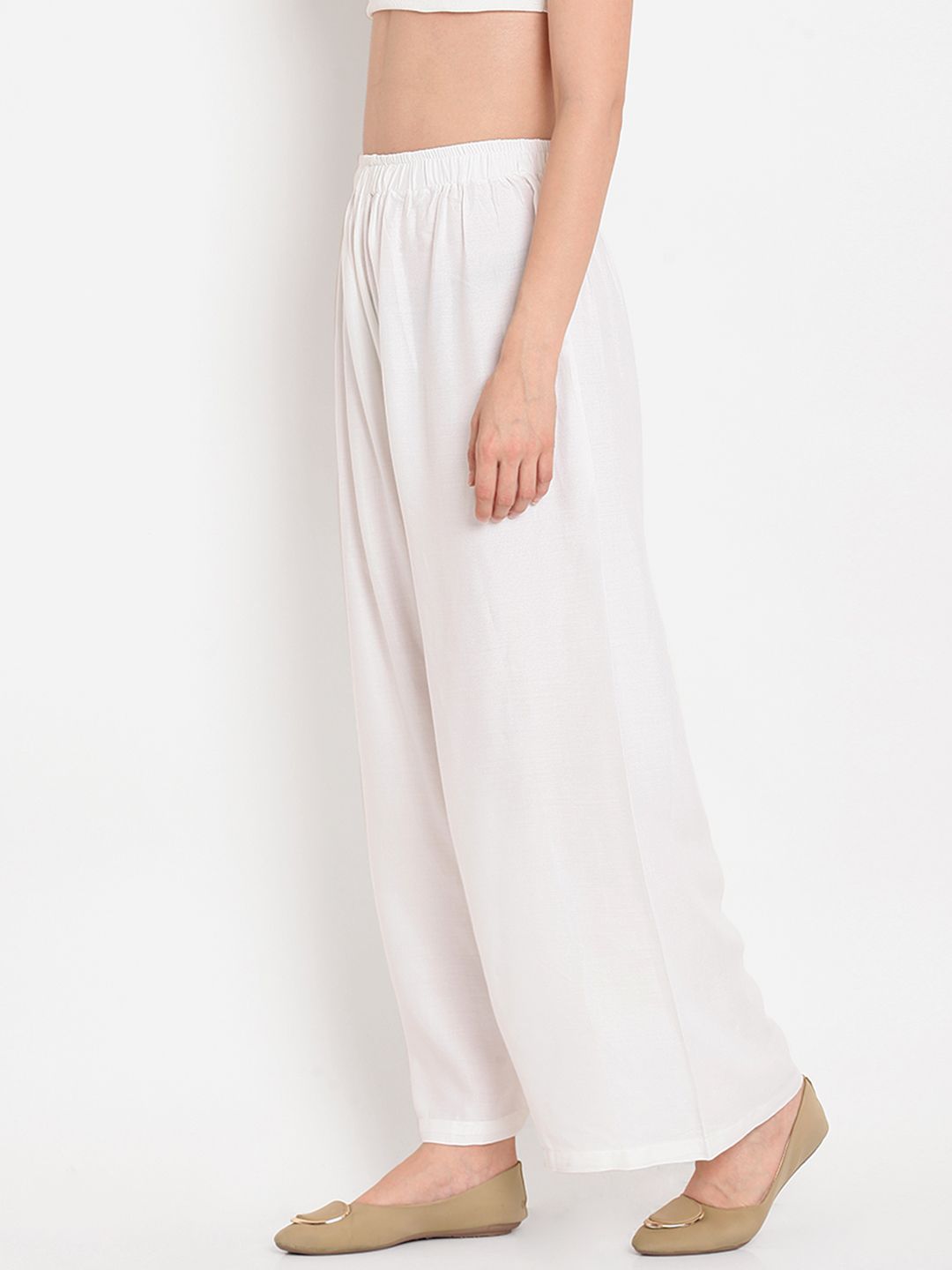TAG 7 Women White Solid Straight Palazzos