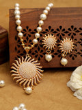 Gold-Polished Alloy Pearl Sun Shape Pendant Set - The Pari