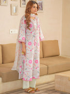 Sangria Floral Printed Pleated A-Line Kurta With Palazzos & Dupatta