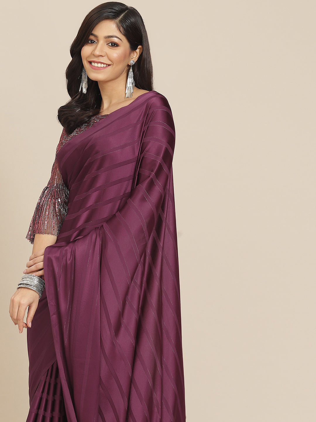 Tikhi Imli Magenta Striped Saree - Distacart