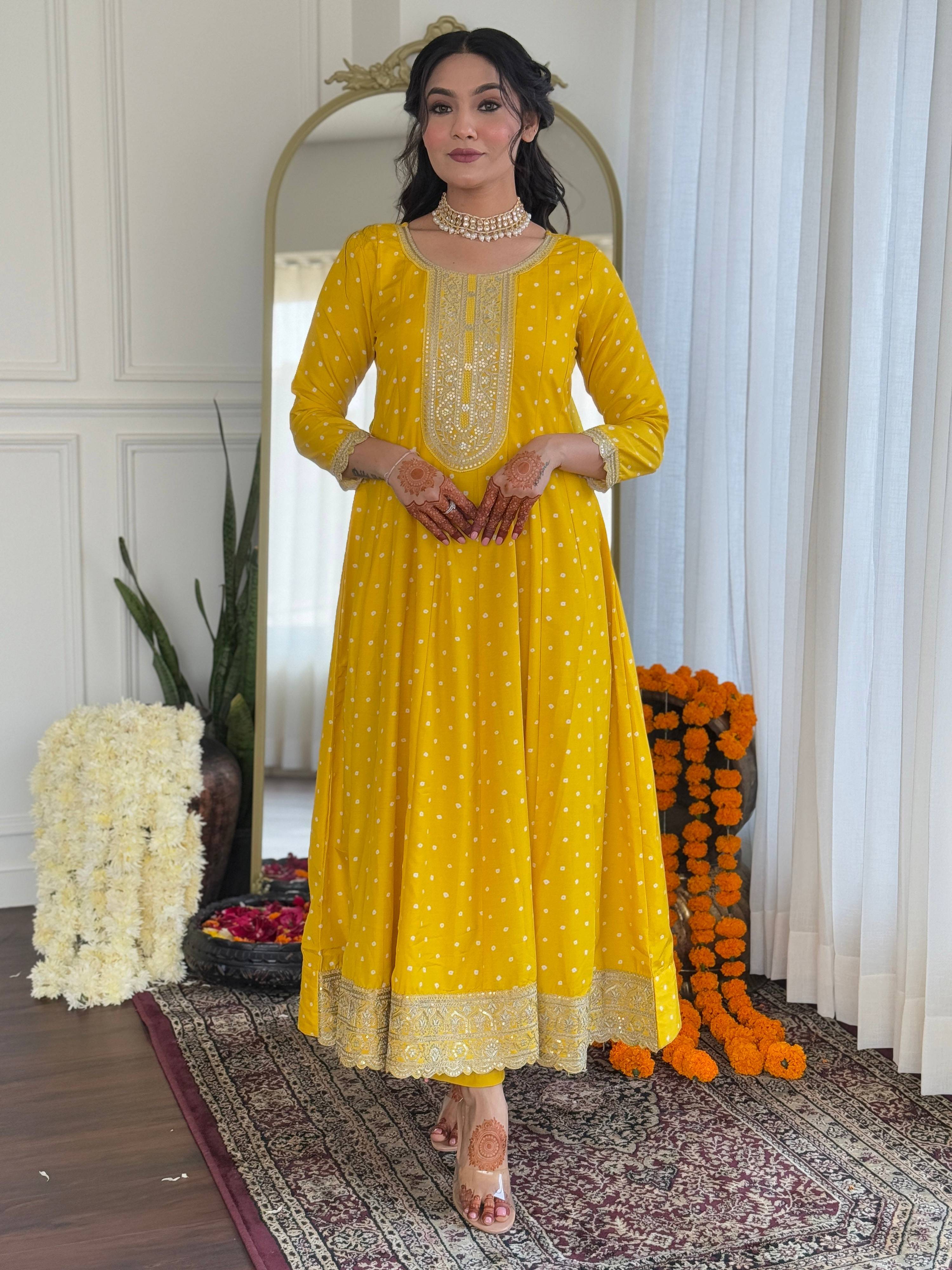 The52 Women's Beautiful Art Silk Embroidered Flared Kurta with Pant And Dupatta Set - Distacart
