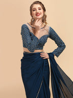 Sangria Satin Saree With Beads & Stones Embellished Border - Distacart