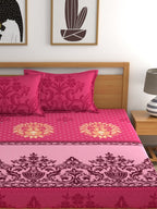 Dreamscape Pink & Cream-Coloured 140 TC Pure Cotton King Bedsheet with 2 Pillow Covers