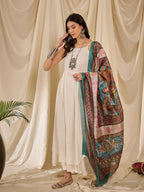 InWeave White Strappy Rama Green Dupatta Set