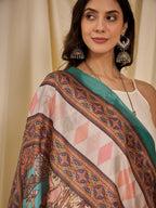 InWeave White Strappy Rama Green Dupatta Set