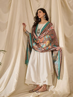 InWeave White Strappy Rama Green Dupatta Set