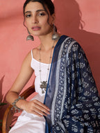 InWeave White Strappy Kurta Palazzo Set With Blue Floral Dupatta
