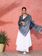 InWeave White Strappy Kurta Palazzo Set With Blue Floral Dupatta
