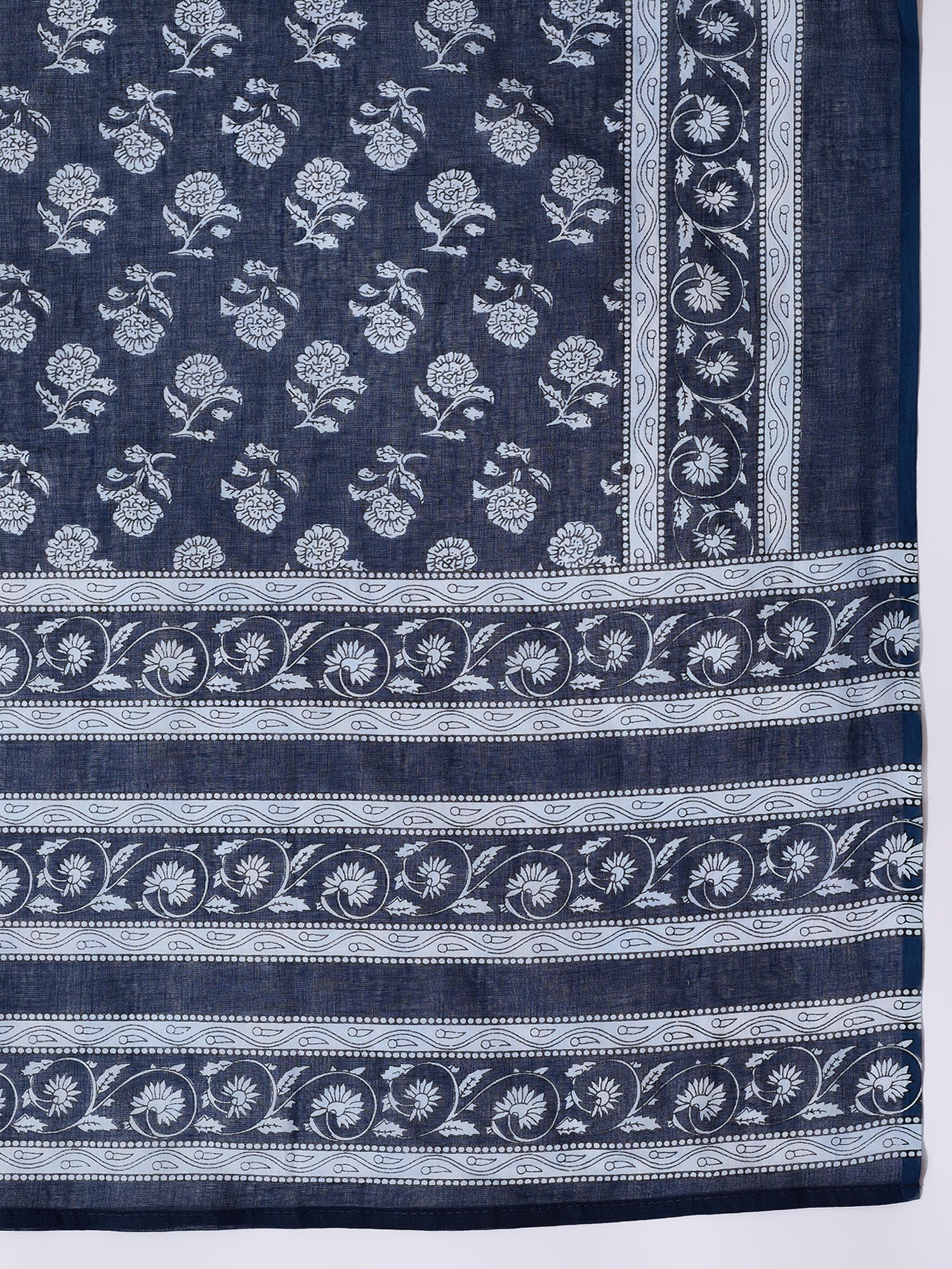 InWeave White Strappy Kurta Palazzo Set With Blue Floral Dupatta