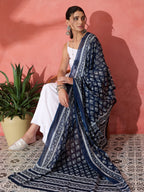 InWeave White Strappy Kurta Palazzo Set With Blue Floral Dupatta