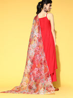 InWeave Strappy Set In Red With Organza Dupatta
