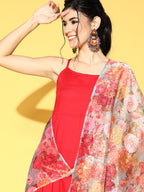 InWeave Strappy Set In Red With Organza Dupatta
