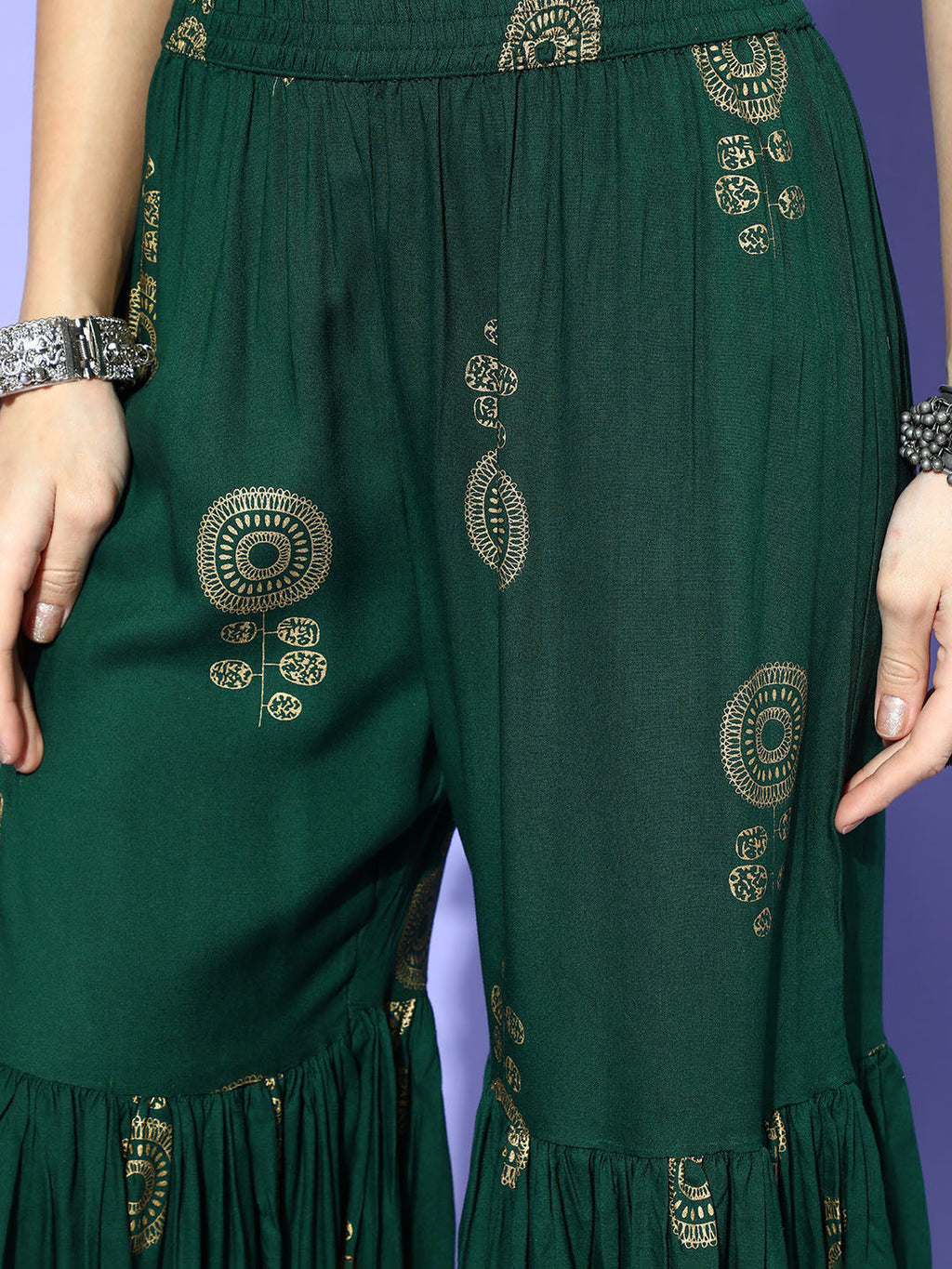 InWeave Green Gold Work Sharara Set - Distacart