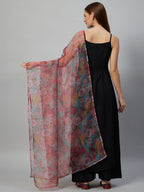 InWeave Black Strappy Set With Green Organza Dupatta