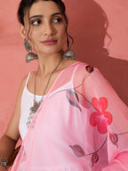 InWeave White Strappy Kurta Set With Pink Hand Print Dupatta