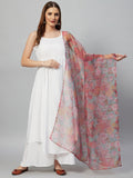 InWeave White Strappy Set - Green Organza Dupatta