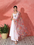 InWeave White Strappy Set With Green Organza Dupatta