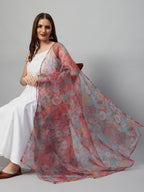 InWeave White Strappy Set - Green Organza Dupatta