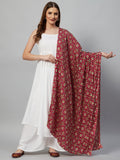 InWeave White Strappy Set - Maroon Fosilk Dupatta - Distacart