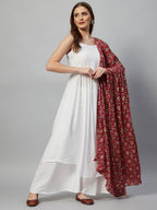 InWeave White Strappy Set - Maroon Fosilk Dupatta - Distacart