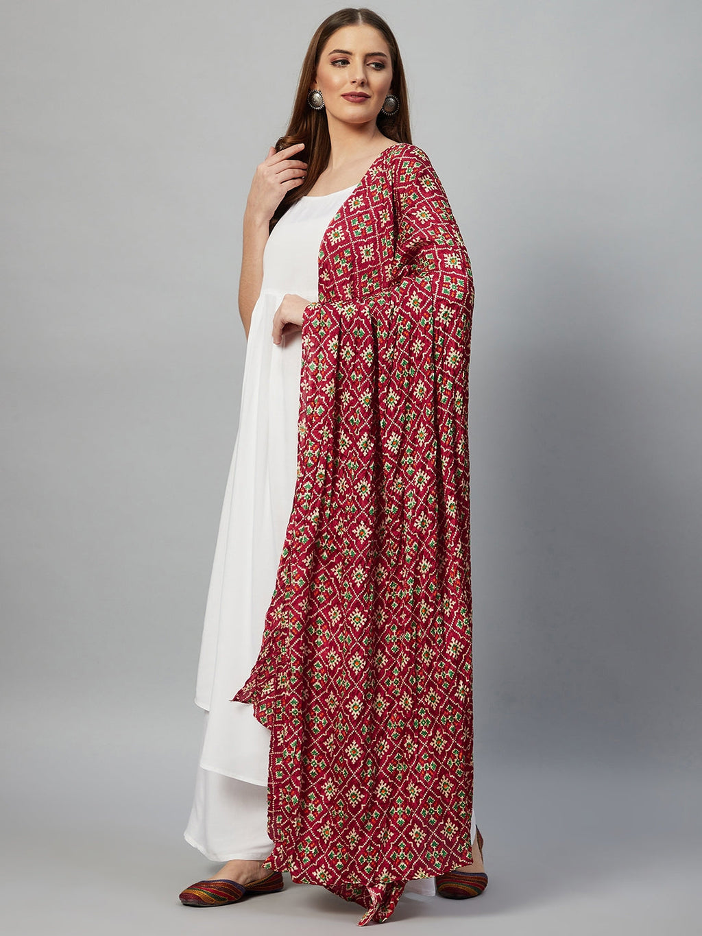 InWeave White Strappy Set - Maroon Fosilk Dupatta - Distacart