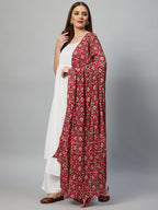 InWeave White Strappy Set - Maroon Fosilk Dupatta - Distacart
