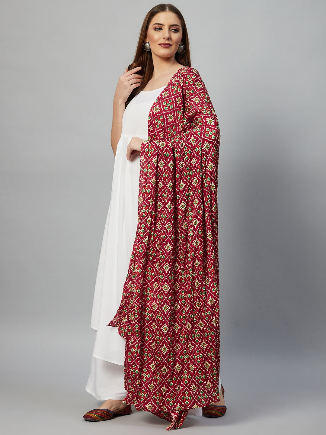 InWeave White Strappy Set - Maroon Fosilk Dupatta - Distacart