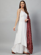 InWeave White Strappy Set - Maroon Fosilk Dupatta - Distacart