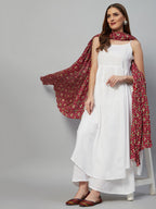 InWeave White Strappy Set - Maroon Fosilk Dupatta - Distacart