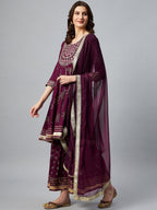 InWeave Wine Gota Mirror Sharara Set - Distacart