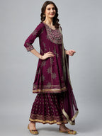 InWeave Wine Gota Mirror Sharara Set - Distacart