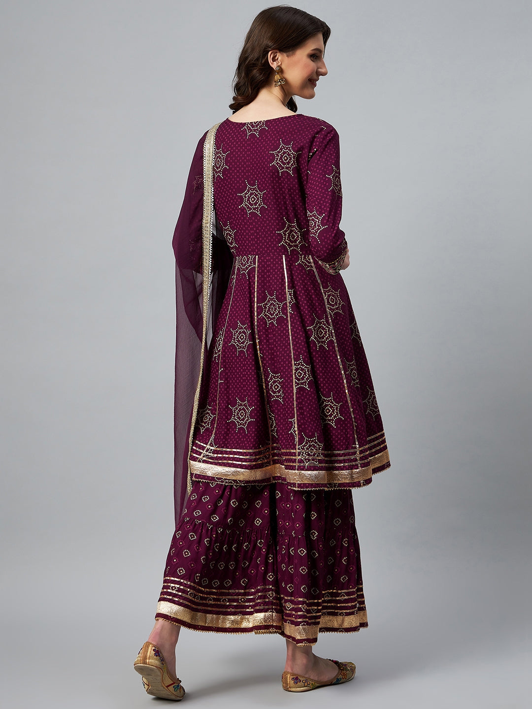 InWeave Wine Gota Mirror Sharara Set - Distacart
