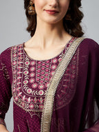InWeave Wine Gota Mirror Sharara Set - Distacart