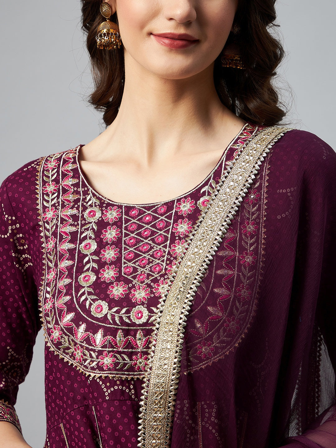InWeave Wine Gota Mirror Sharara Set - Distacart