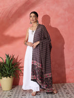 InWeave White Strappy Set With Black Pink Ethnic Print Cotton Dupatta